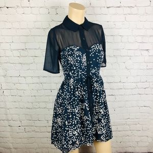 EUC Princess Vera Wang Navy Star Print Shirt Dress